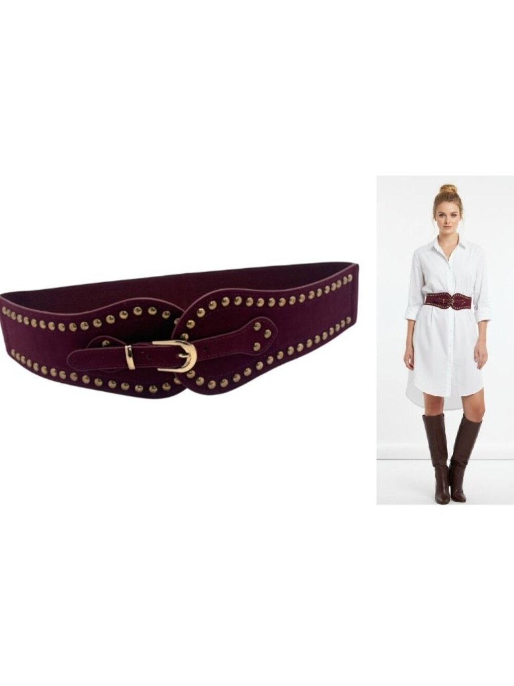 New York & Company Studded Waist Belt, Wine, Sz. L/XL